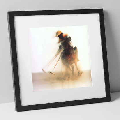 The Ethereal Chukka polo horse art print in black frame