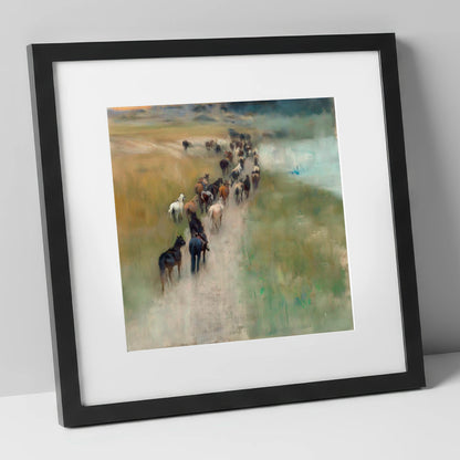The Dusty Trail wild horses art print in black frame
