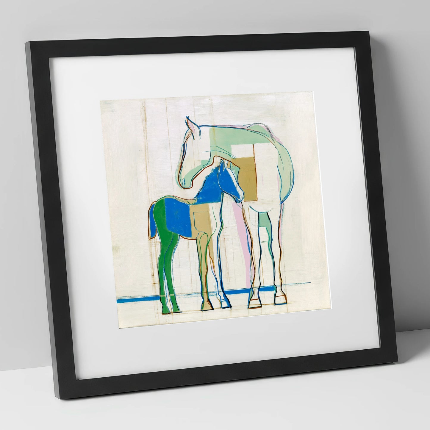 Modern Equine Kinship mare & foal art print in black frame