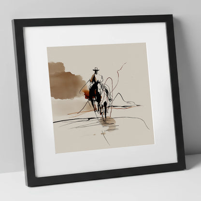 The Lone Rider western horse art print in black frame