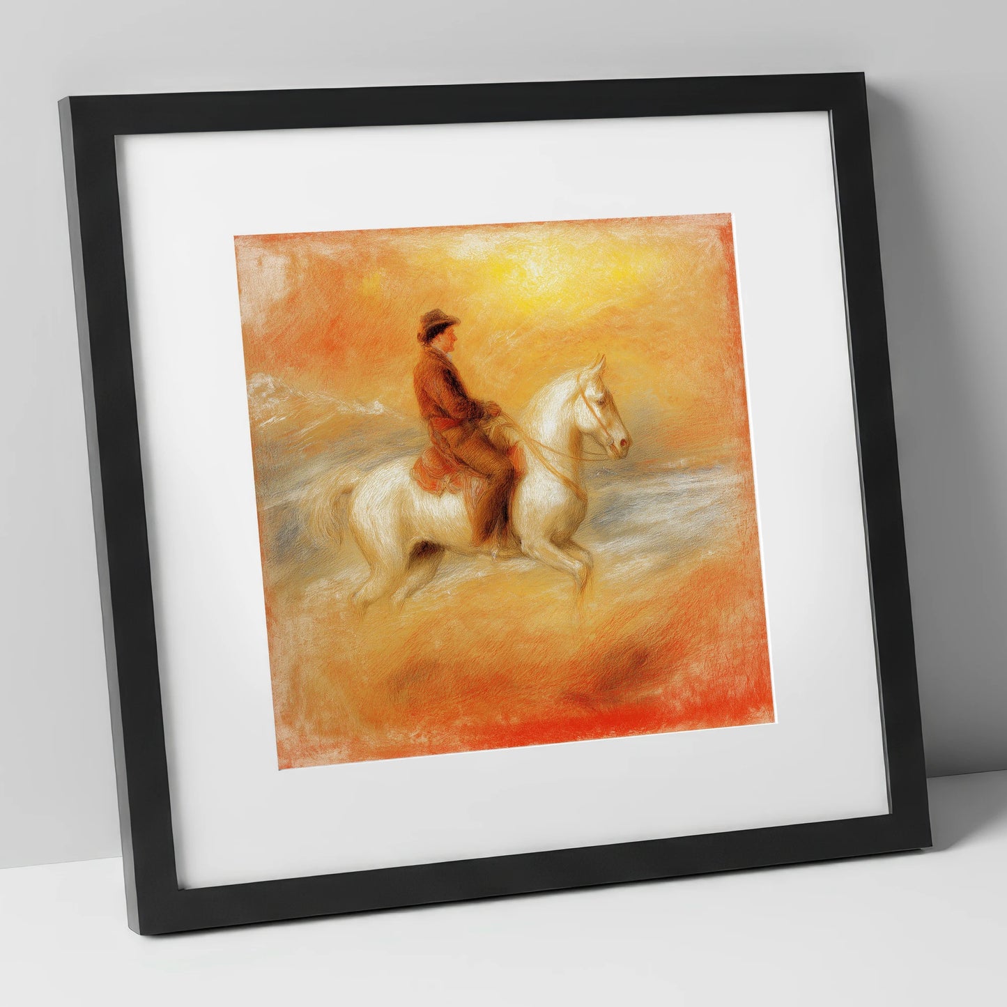 Sundown on the Plains western horse art print in black frame