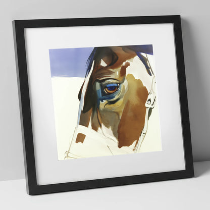 The Indigo Gaze horse portrait art print in black frame