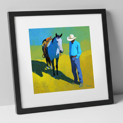 Sunlit Western Shadows western horse art print in black frame