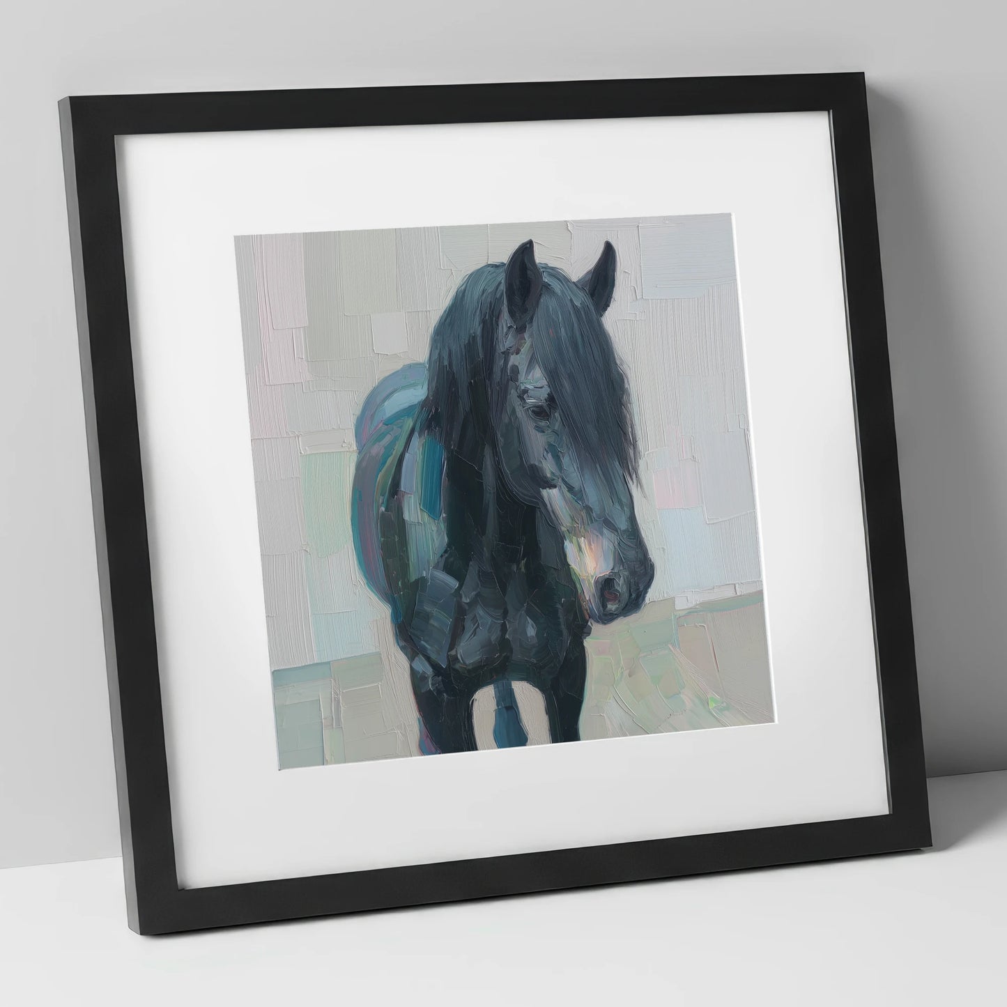 Textured Midnight Profile horse breed art print in black frame