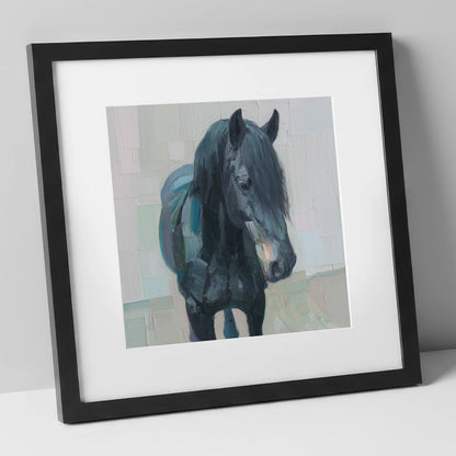 Textured Midnight Profile horse breed art print in black frame