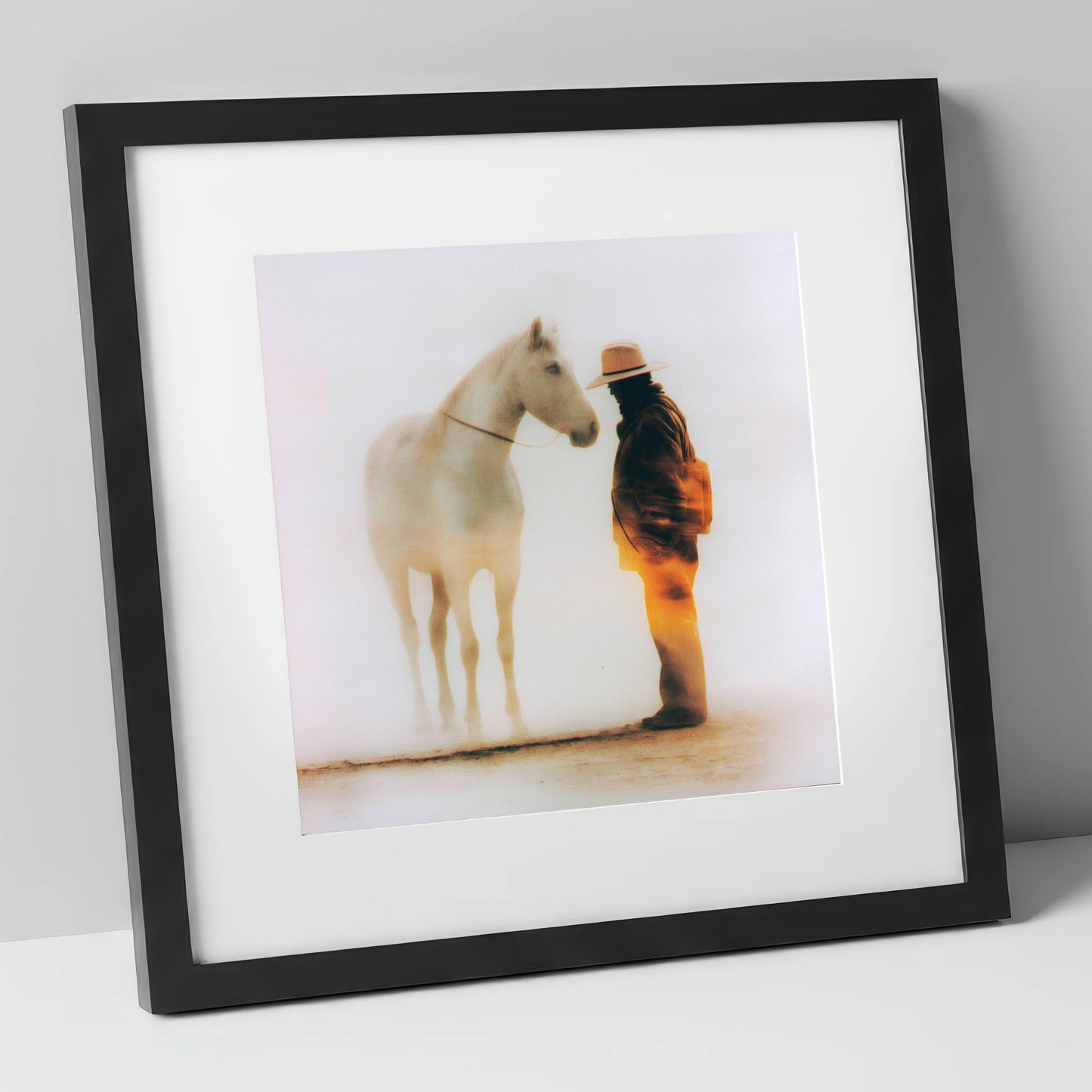 The Quiet Accord western horse art print in black frame