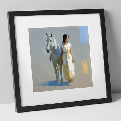 Beside the Grey horse & rider art print in black frame