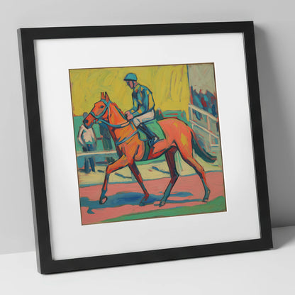 The Bold Contender racing horse art print in black frame