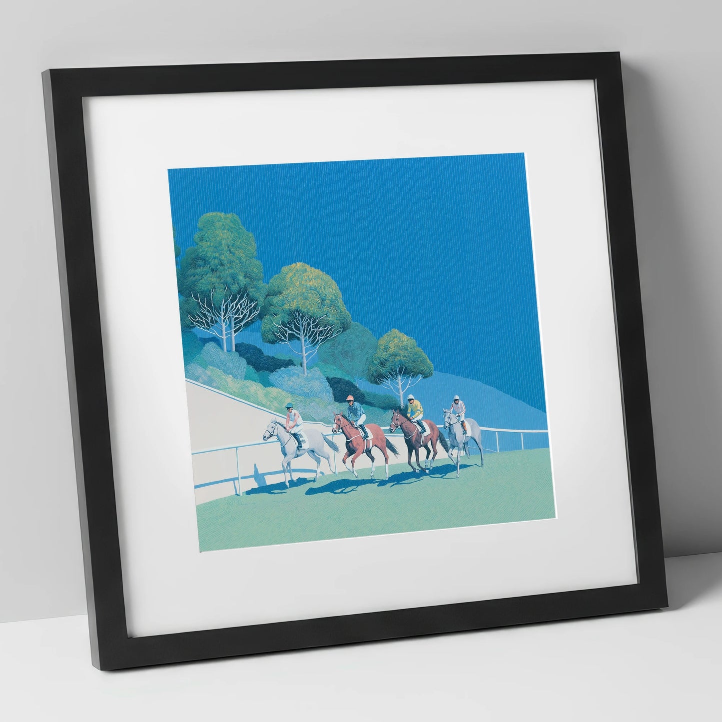 The Cerulean Sprint racing horse art print in black frame