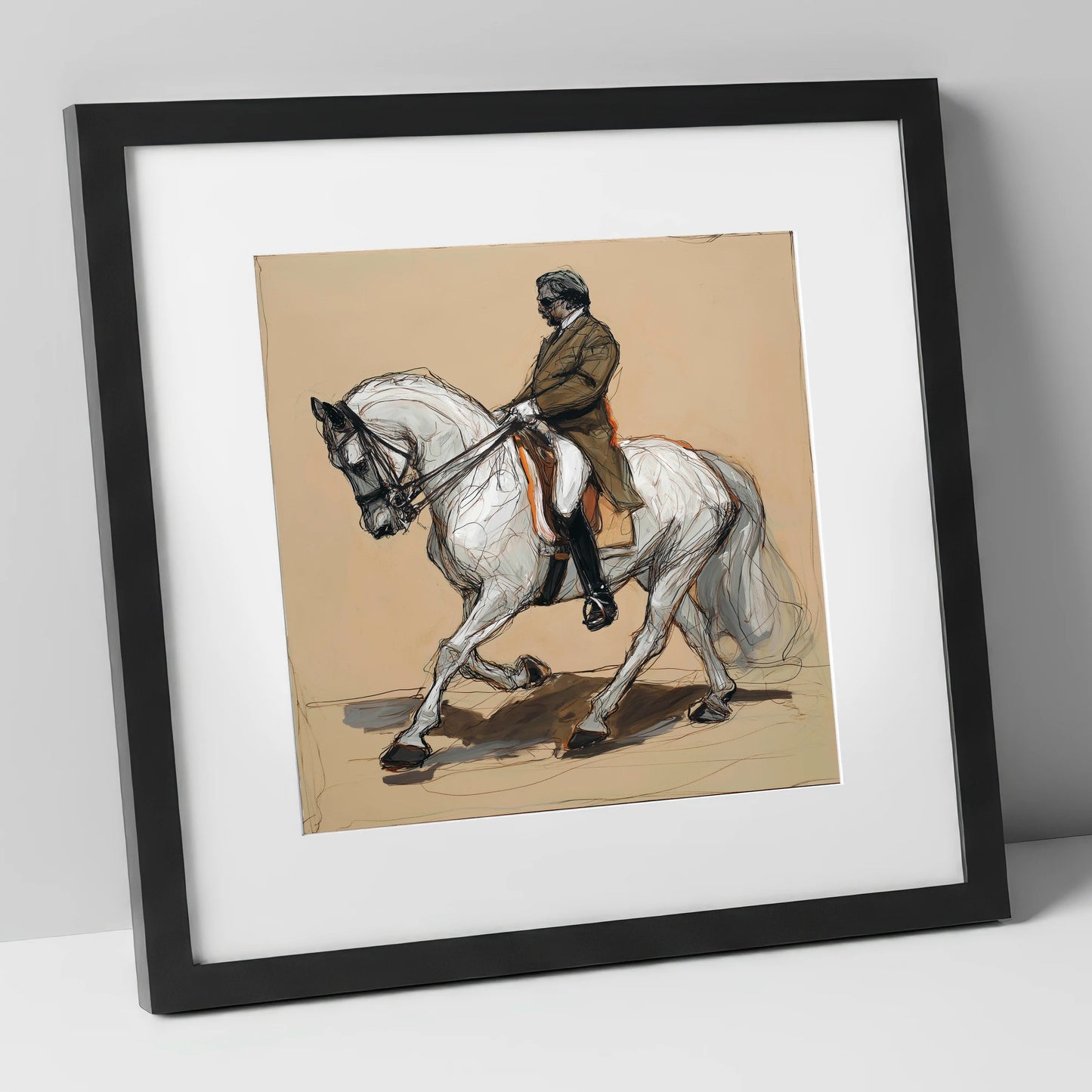 Harmonious Passage dressage horse art print in black frame