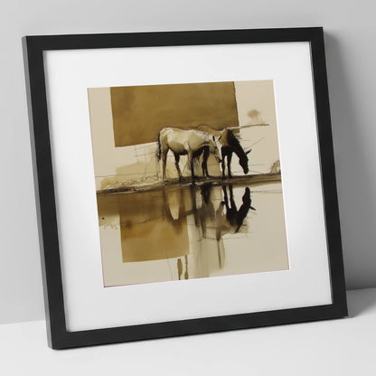 Sepia Reflections wild horses art print in black frame