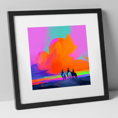 Electric Frontier Skies horse landscape art print in black frame