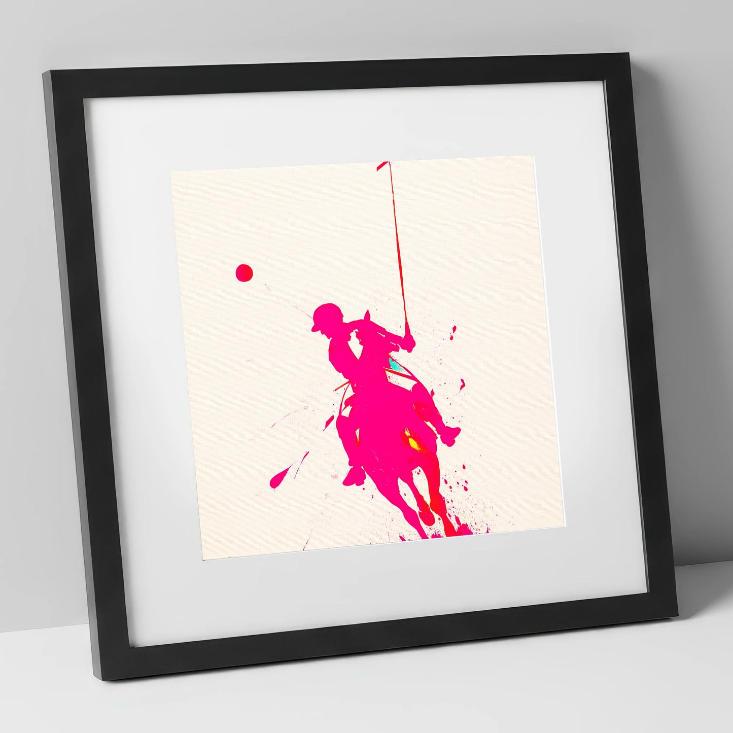 Vivid Polo Strike polo horse art print in black frame