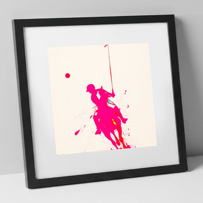 Vivid Polo Strike polo horse art print in black frame