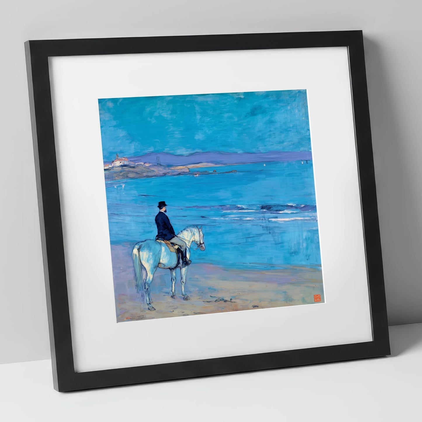 Gentleman's Coastal Ride horse landscape art print in black frame