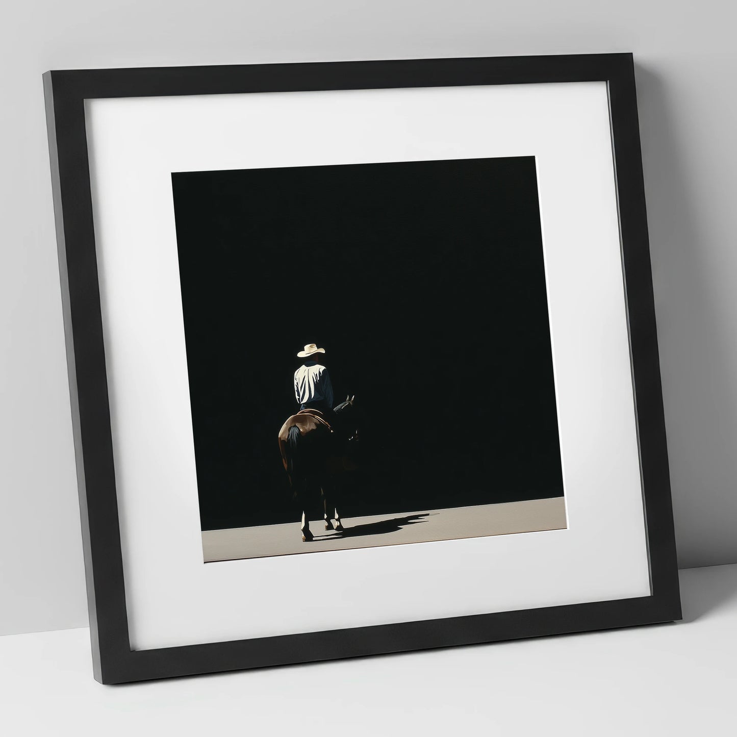 Into the Shadows western horse art print in black frame