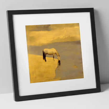 Stillness at the Water's Edge horse landscape art print in black frame
