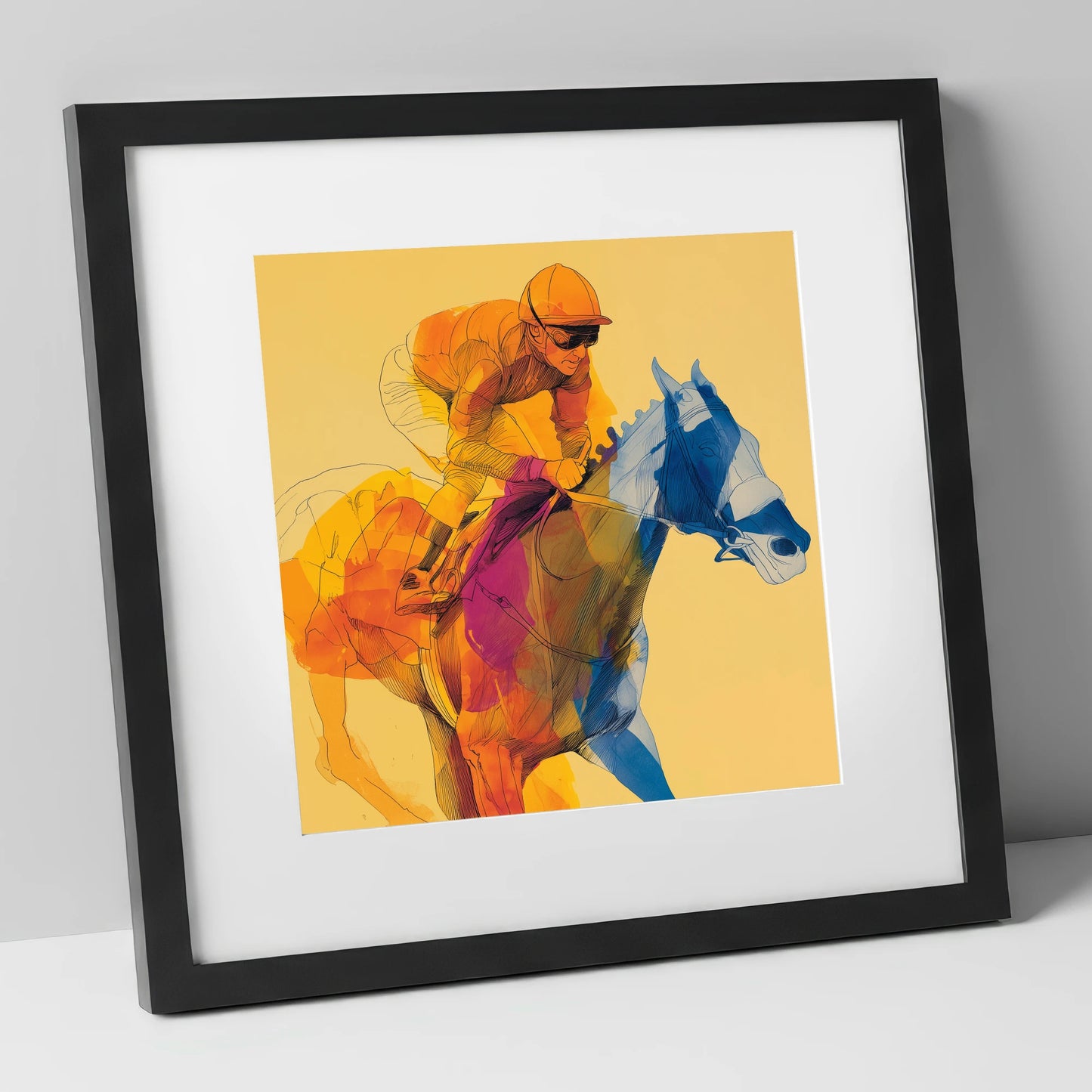 The Golden Furlong racing horse art print in black frame