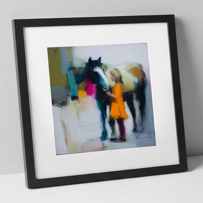 Vibrant Connection horse & rider art print in black frame