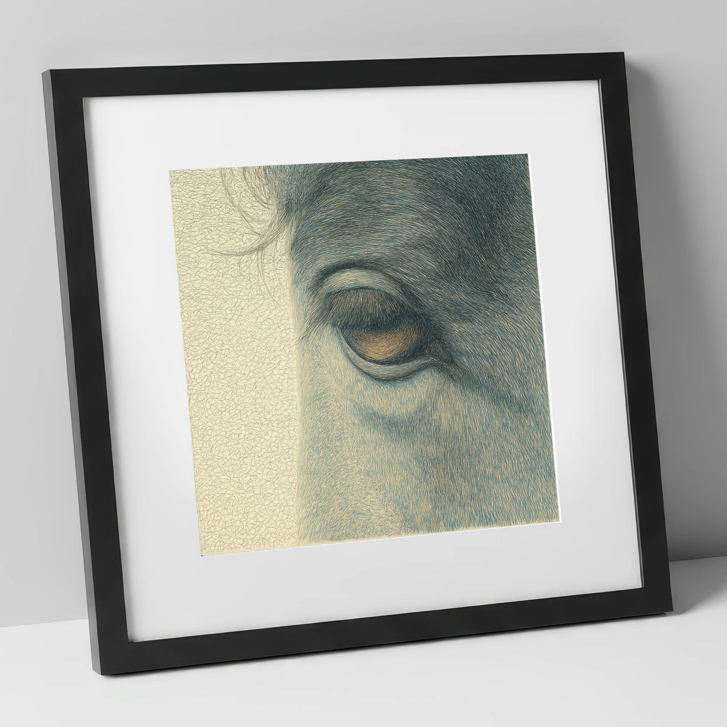The Quiet Gaze horse portrait art print in black frame