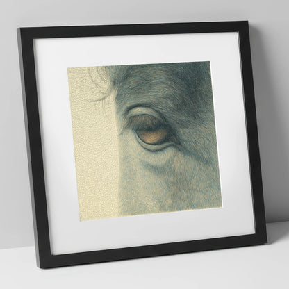 The Quiet Gaze horse portrait art print in black frame