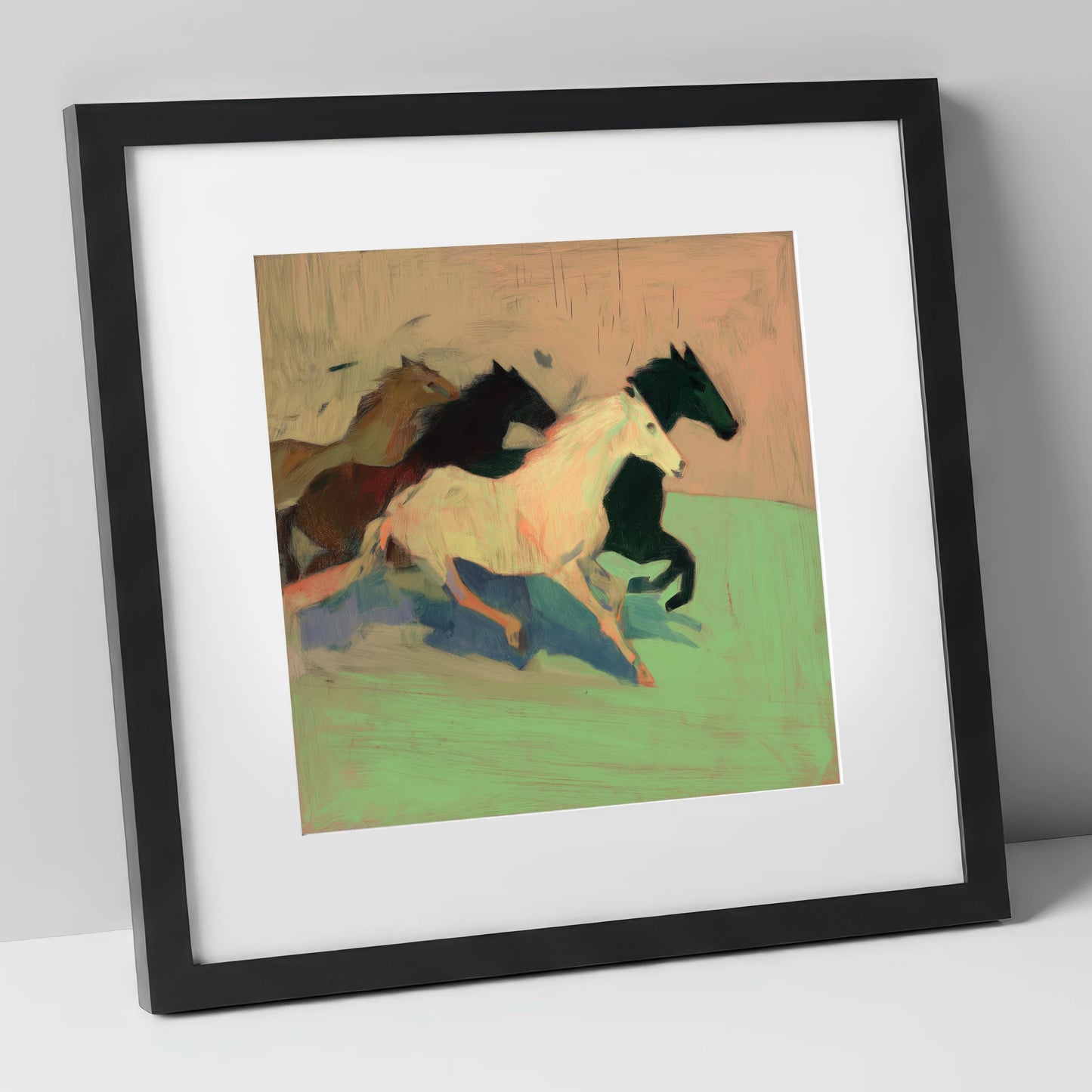 Ethereal Gallop wild horses art print in black frame