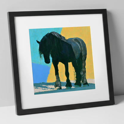 Heavy Horse Blue and Yellow horse breed art print in black frame