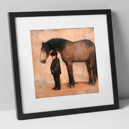A Quiet Understanding horse & rider art print in black frame