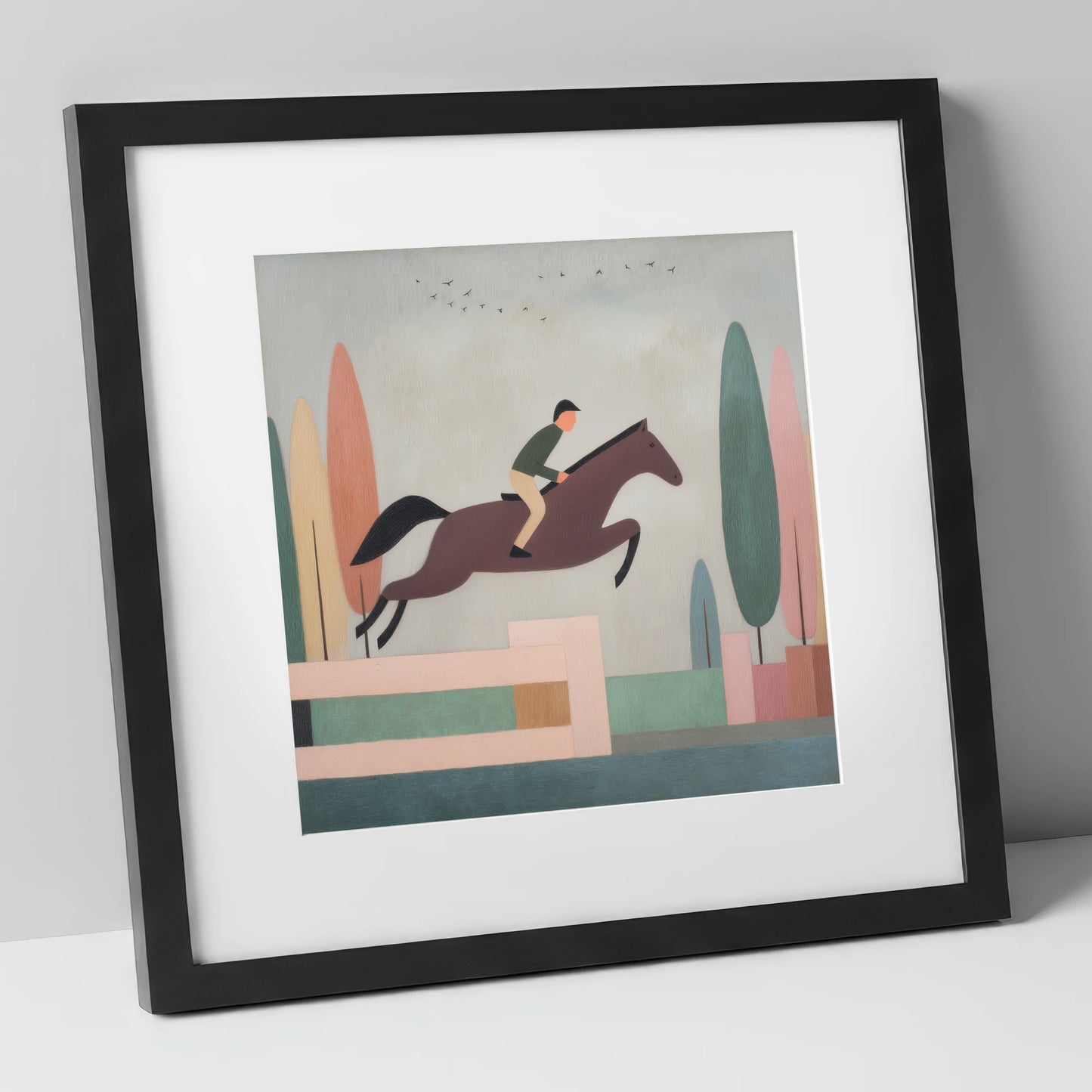 Nostalgic Clear Round show jumping horse art print in black frame