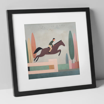 Nostalgic Clear Round show jumping horse art print in black frame