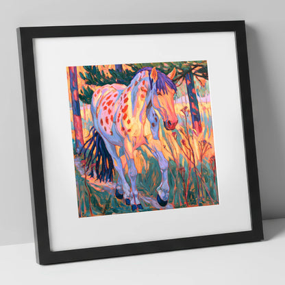 Vibrant Appaloosa In Tall Grass horse breed art print in black frame
