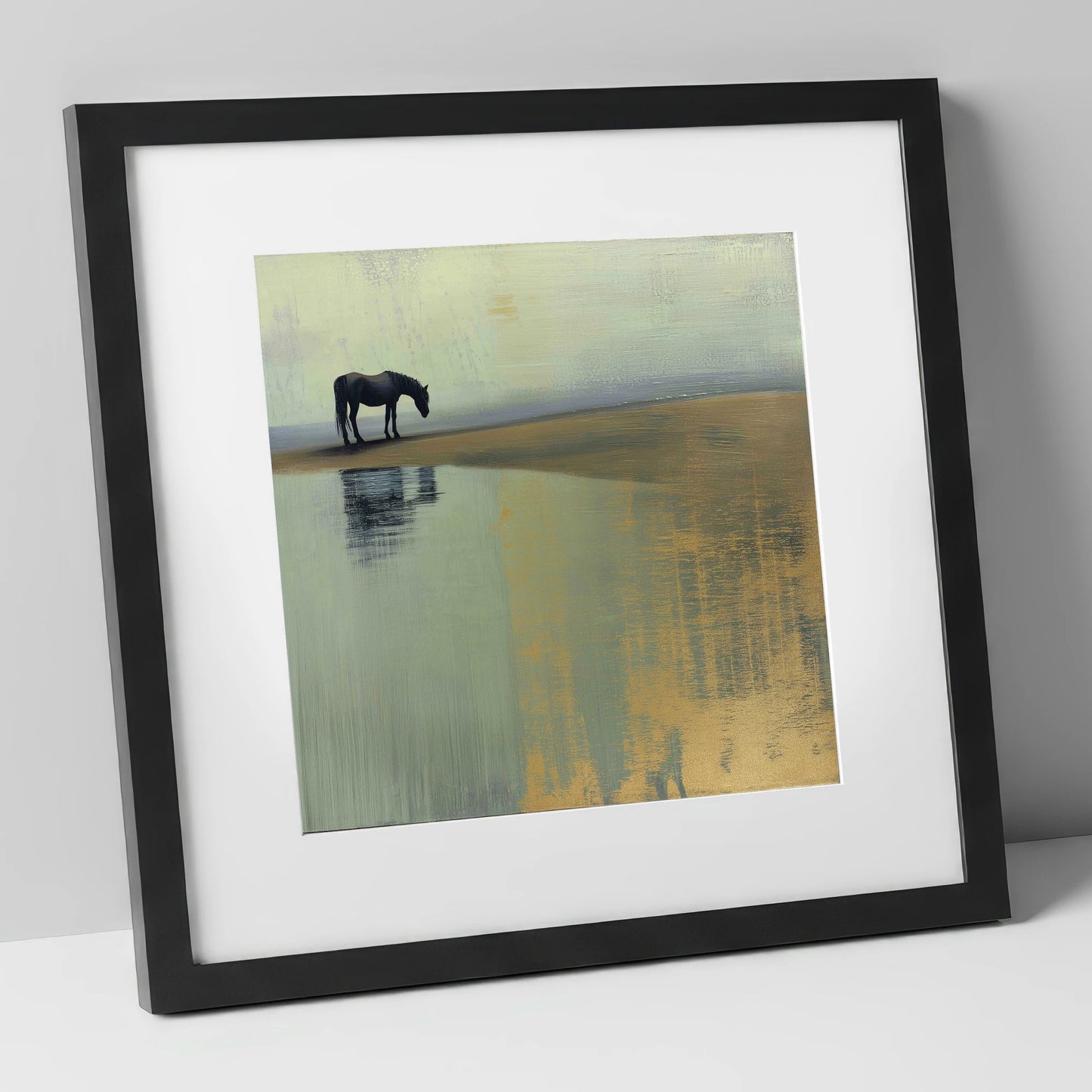 The Gilded Estuary horse landscape art print in black frame