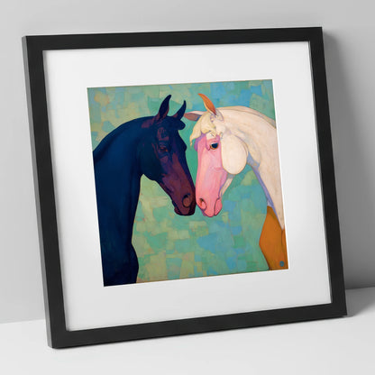 Sapphire and Rose horse portrait art print in black frame