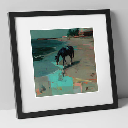 Coastal Solitude horse landscape art print in black frame
