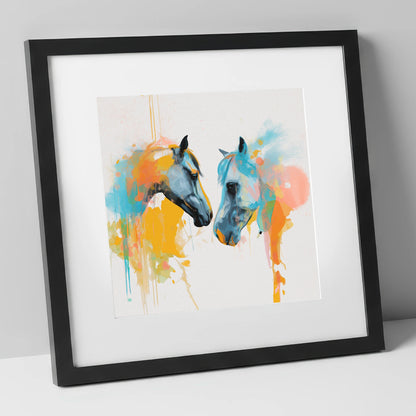 Spirited Bond horse portrait art print in black frame