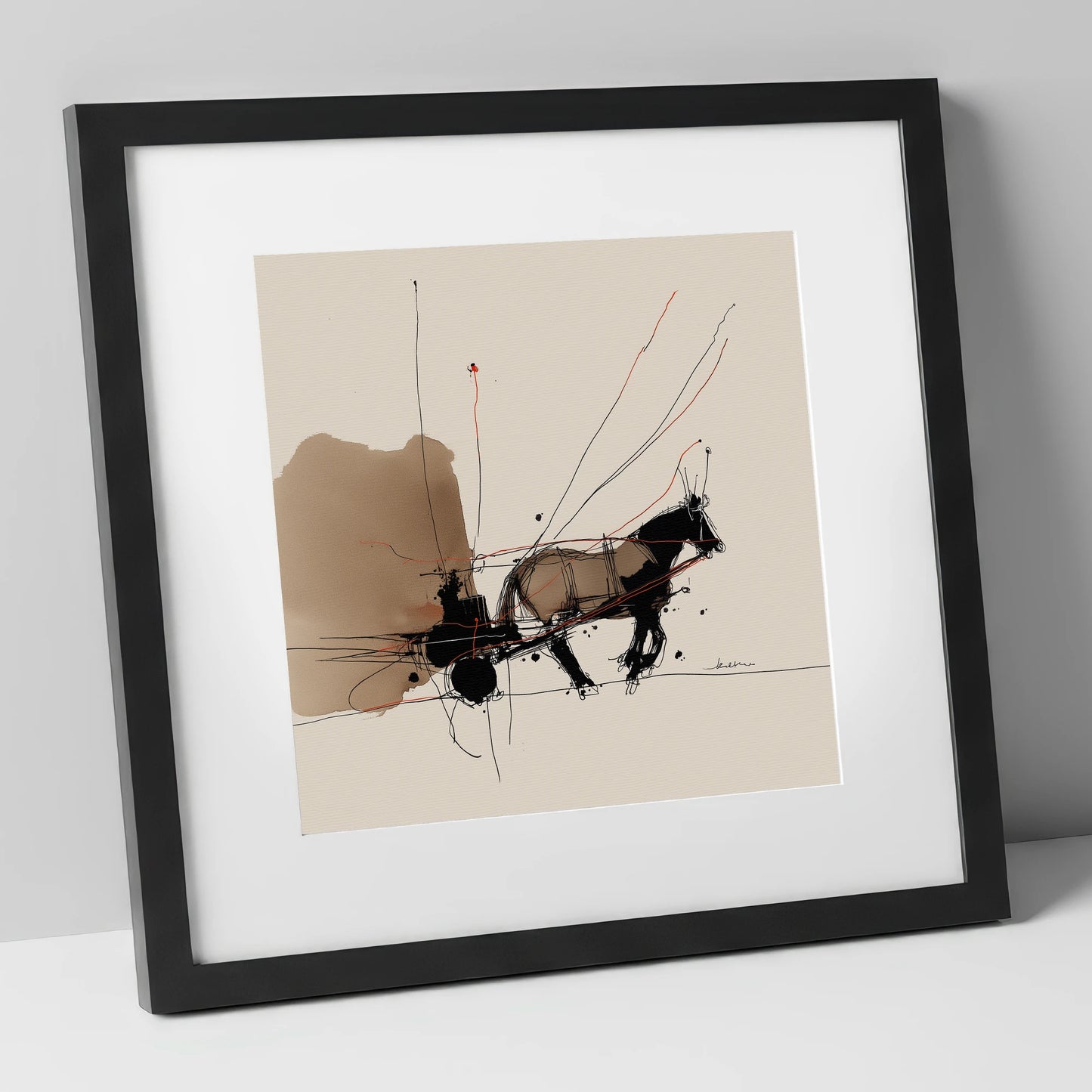 Harnessed Motion working horse art print in black frame