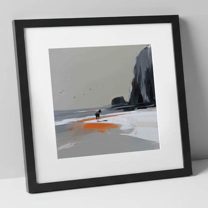 Solitary Shoreline horse landscape art print in black frame