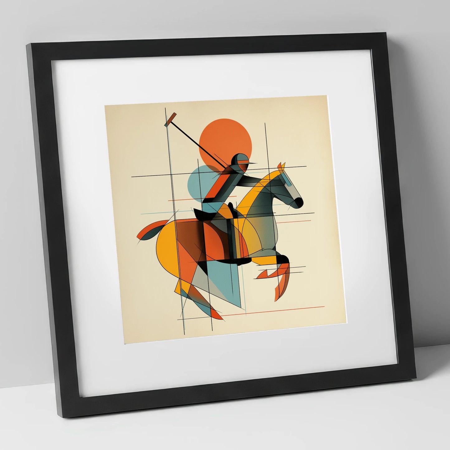 The Geometry of Polo polo horse art print in black frame