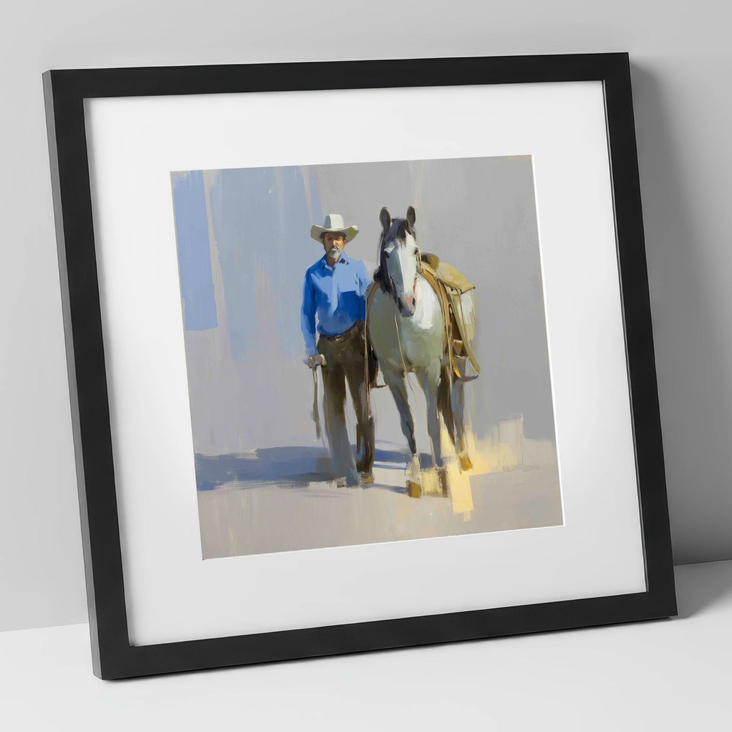 Sunlit Western Walk western horse art print in black frame