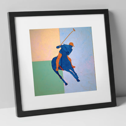 Cobalt Polo Swing polo horse art print in black frame