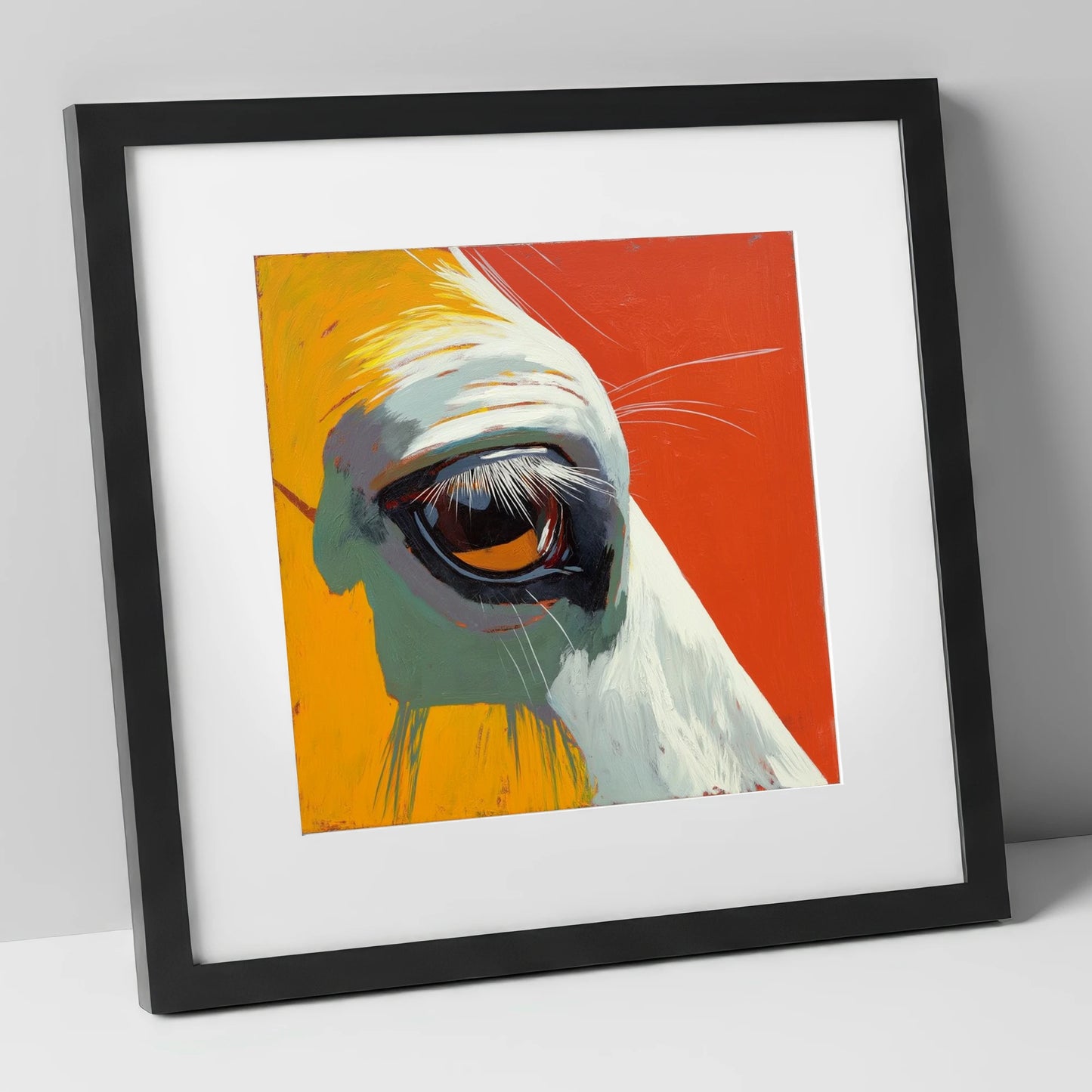 The Amber Gaze horse portrait art print in black frame