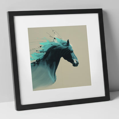 Teal Tempest horse breed art print in black frame
