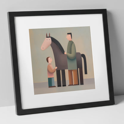 Shared Connection horse & rider art print in black frame