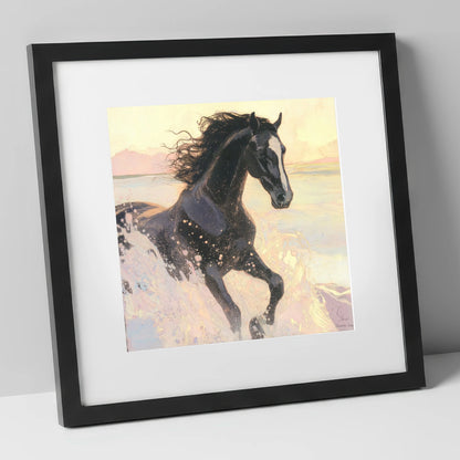 Ethereal Tide wild horses art print in black frame