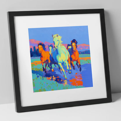 The Vivid Gallop wild horses art print in black frame
