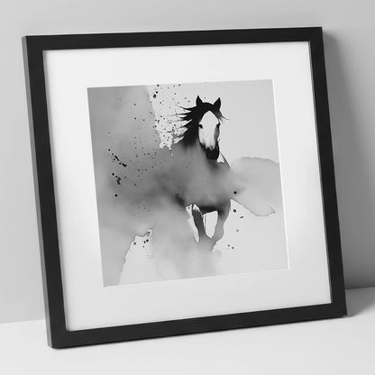 Emerging Spirit horse portrait art print in black frame