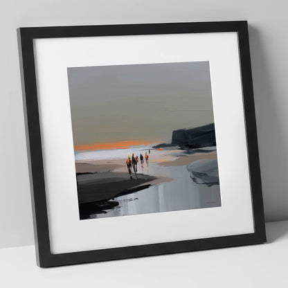 Sunset Coastal Hack horse landscape art print in black frame