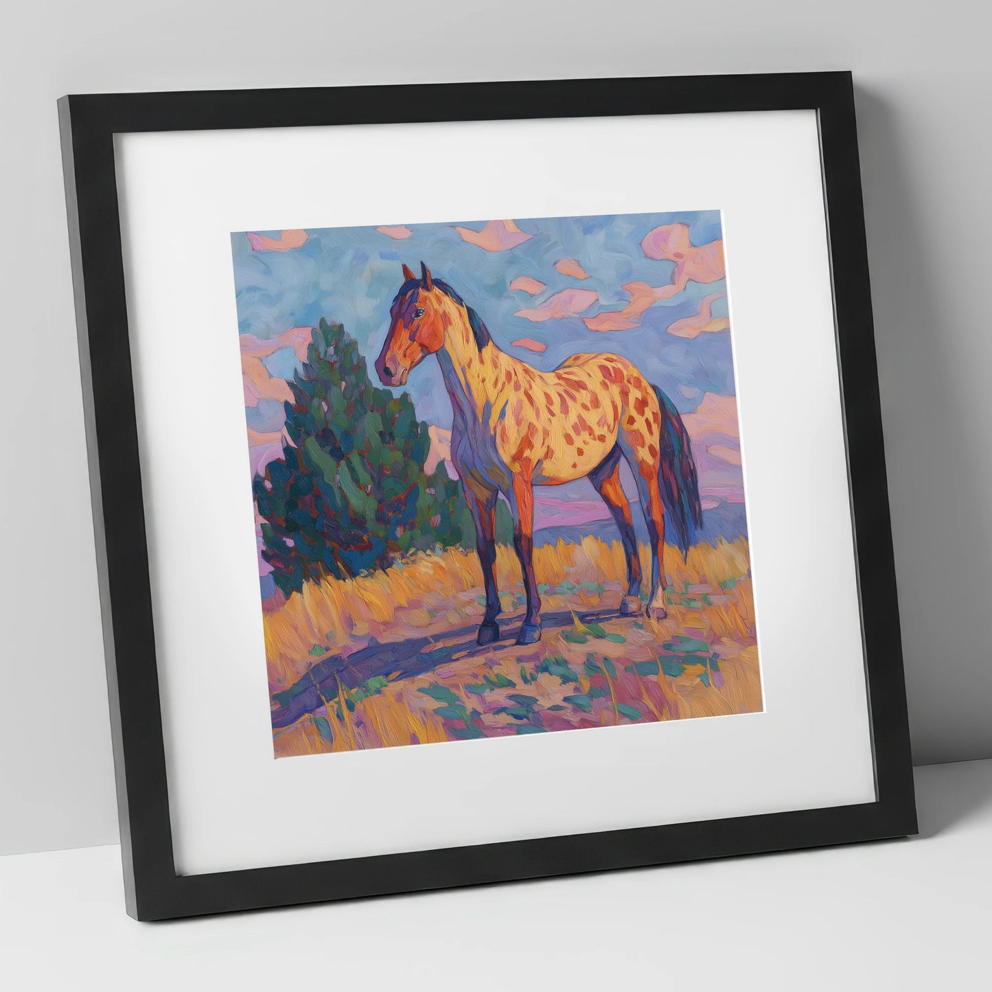Painted Prairie Appaloosa horse breed art print in black frame