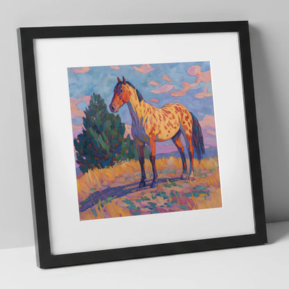 Painted Prairie Appaloosa horse breed art print in black frame