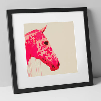 Vibrant Magenta Profile horse portrait art print in black frame